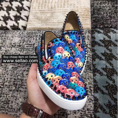 Unisex leather graffiti side nail spiked louboutin high-top casual flat boat shoes sneakers shoes