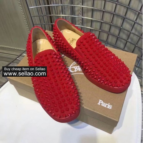 Unisex red suede leather spiked louboutin low to help boat shoes casual flat sneakers shoes