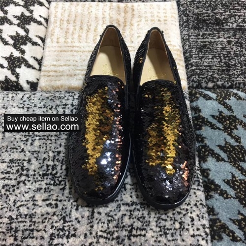 Unisex leather sequins louboutin low-top boat shoes casual flat sneakers shoes
