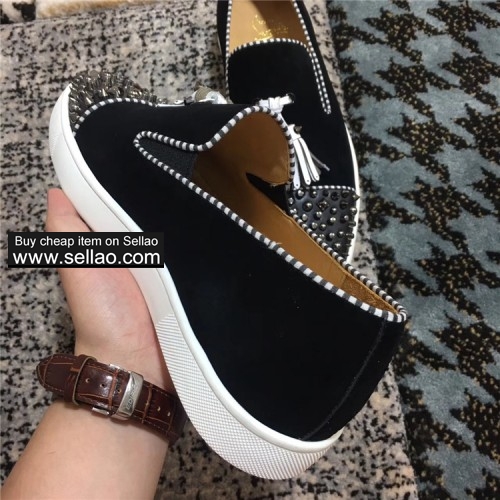 Unisex suede leather tassel spiked louboutin low-top boat shoes casual flat sneakers shoes