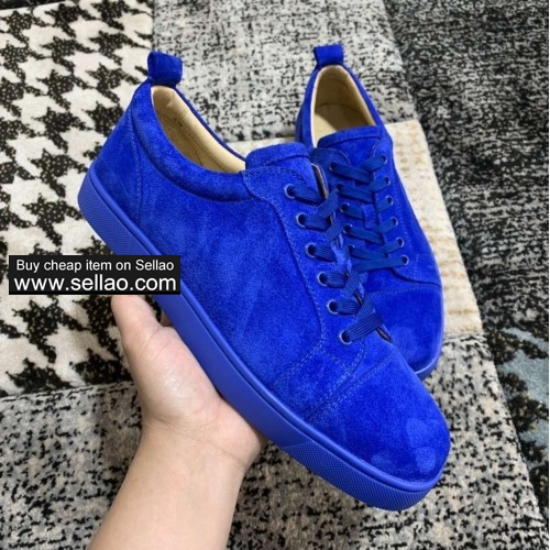 Unisex blue suede leather Junior louboutin low help casual flat sneakers shoes