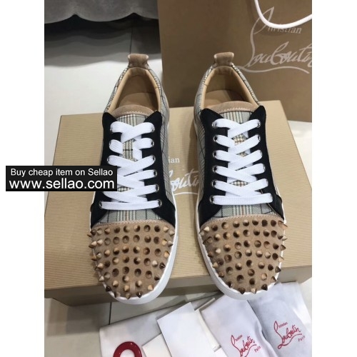 Unisex England plaid leather spiked Lace Junior louboutin low help casual flat sneakers shoes