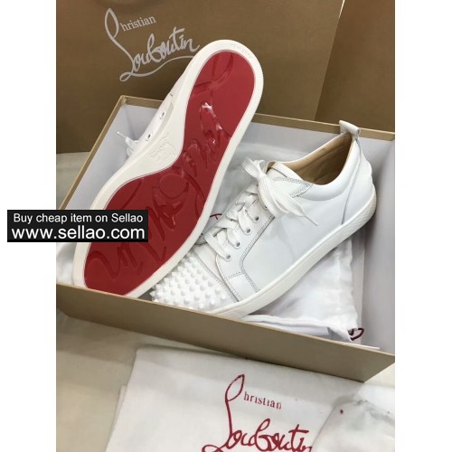 Unisex white calf leather spiked Lace Junior louboutin low to help casual flat sneakers shoes