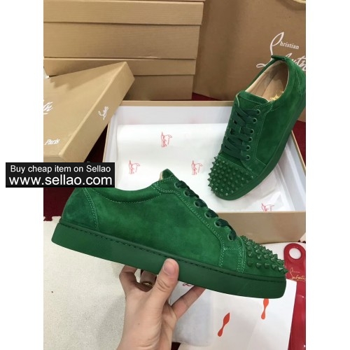 Unisex green suede leather spiked Lace Junior louboutin low help casual flat sneakers shoes
