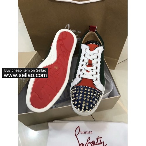 Unisex green/red suede leather spiked Lace Junior louboutin low to help casual flat sneakers shoes