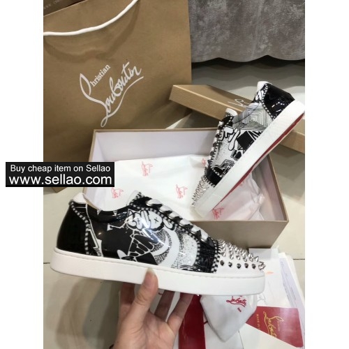 Unisex patent leather Camouflage Lace Junior louboutin low help casual flat sneakers shoes