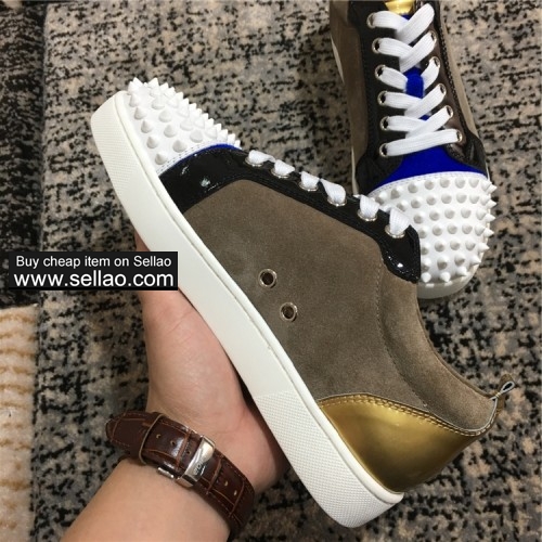 Unisex suede leather Junior louboutin low help casual flat sneakers shoes