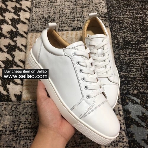 Unisex white/gold leather Junior louboutin low help casual flat sneakers shoes