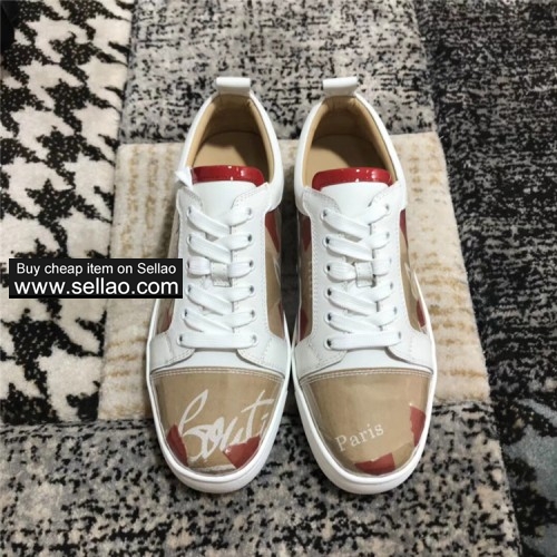 Unisex calf leather Junior louboutin low help casual flat sneakers shoes