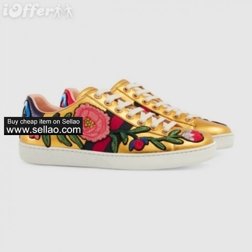 women embroidered low top sneaker metallic gold shoes 4946