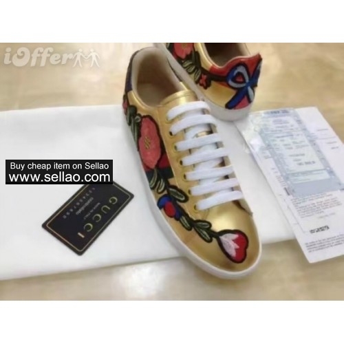 women embroidered low top sneaker metallic gold shoes e6b4