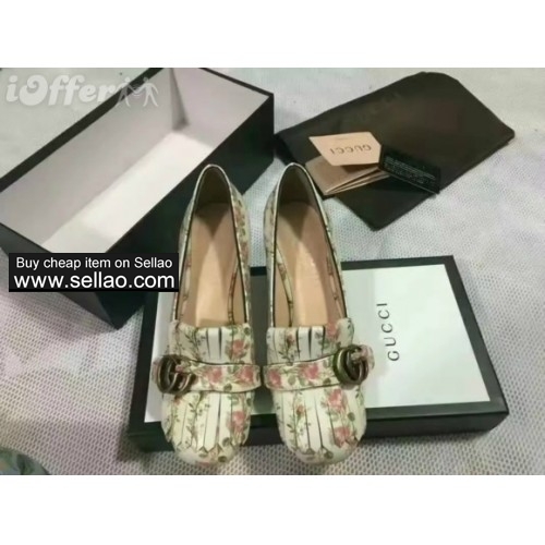 women fringed floral print loafers high heel shoes pump 9742
