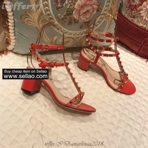 women 6cm cowhide high heel shoes rivet leather sandal b412