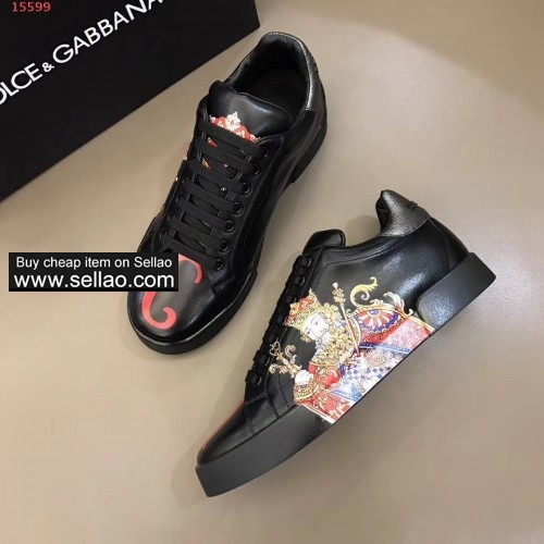 Unisex black leather Royal patch Dolce & Gabbana men flat sports shoes casual shoes sneakers shoes
