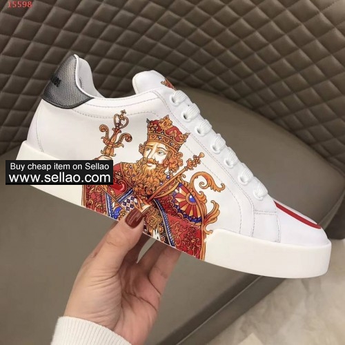 Unisex leather Royal patch Dolce & Gabbana men flat sports shoes casual shoes sneakers shoes