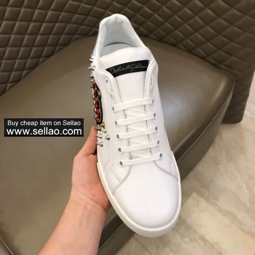 2019 Unisex leather patch Dolce & Gabbana low help men flat sports shoes casual shoes sneakers