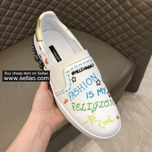 Unisex white leather doodle Dolce & Gabbana low help men flat sports shoes casual shoes sneakers