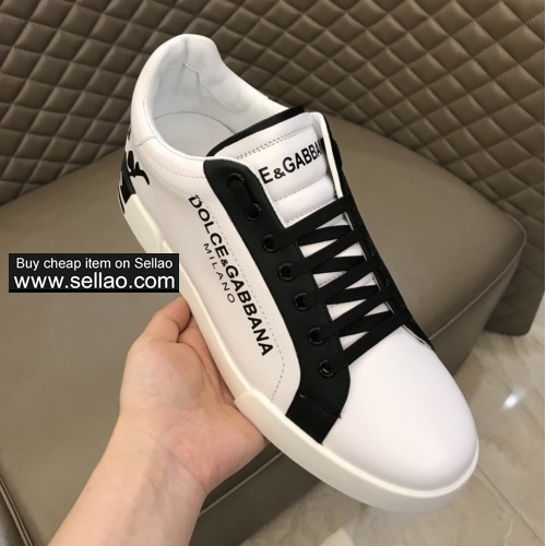 Unisex white/black leather Lace Dolce & Gabbana high men flat sports shoes casual shoes sneakers