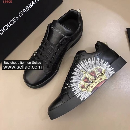 Unisex black leather patch Dolce & Gabbana high men flat sports shoes casual shoes sneakers shoes