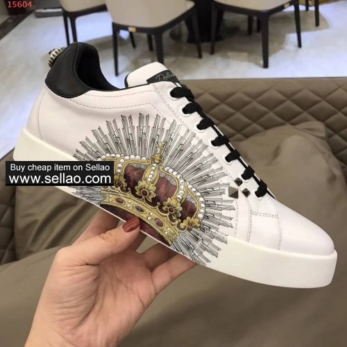 Unisex white leather patch Dolce & Gabbana high men flat sports shoes casual shoes sneakers shoes
