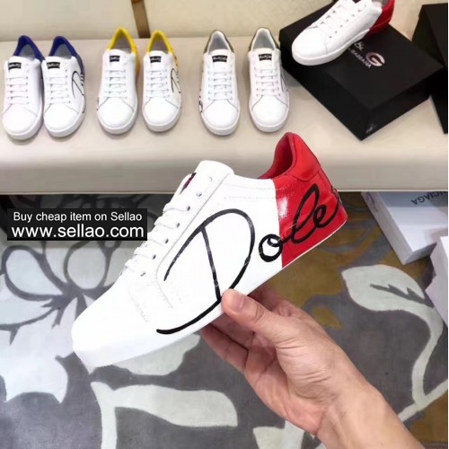 Unisex white/red leather graffiti Dolce & Gabbana high men flat sports shoes casual shoes sneakers s