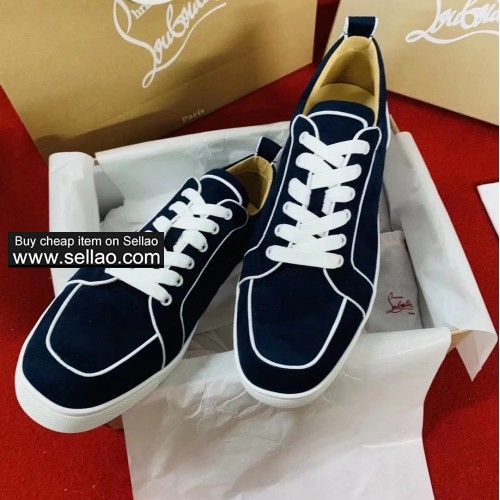 Unisex blue suede leather junior low louboutin flat sports shoes casual shoes sneakers shoes