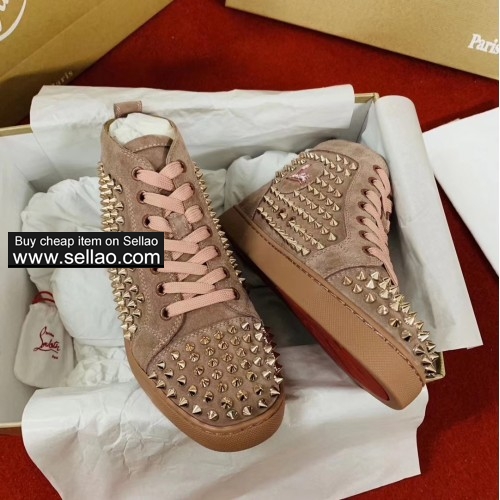 Unisex suede leather spiked high-top men louboutin flat sports shoes casual shoes sneakers shoes