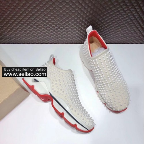 2019 new unisex leather white spiked louboutin flat sports shoes casual shoes sneakers shoes
