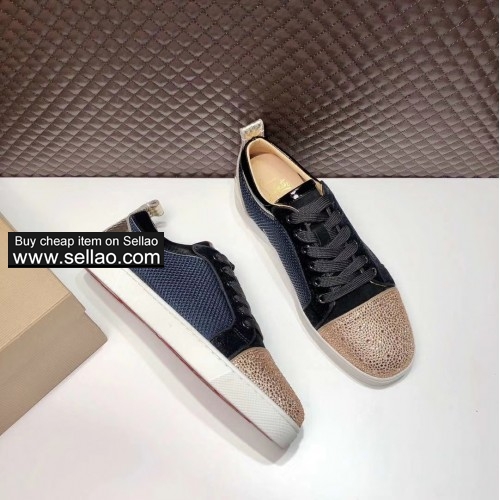 2019 new unisex leather crystal Junior louboutin flat casual shoes sneakers shoes