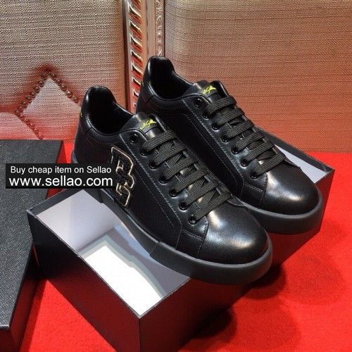 2019 new black leather shoes royal patch Dolce & Gabbana women flat sports shoes sneakers