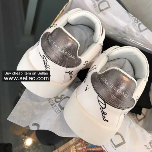 2019 new white leather shoes letters Dolce & Gabbana women's flat casual shoes sports shoes sneakers