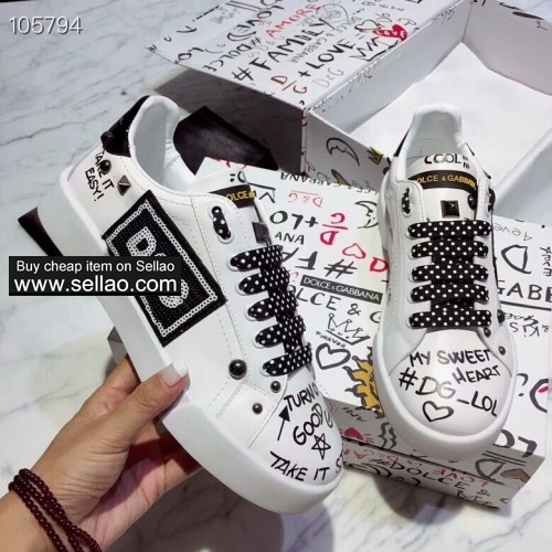 Unisex White Leather Graffiti Patch Dolce & Gabbana Woman flat sports shoes sneakers shoes