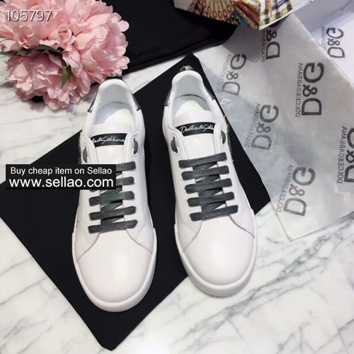 Unisex White Leather Graffiti Patch spiked White Dolce & Gabbana Woman flat sports shoes sneakers