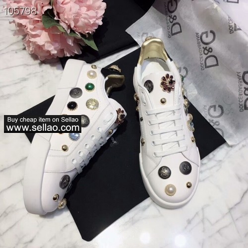 Unisex white leather Graffiti Dolce & Gabbana men flat sports shoes casual shoes sneakers shoes
