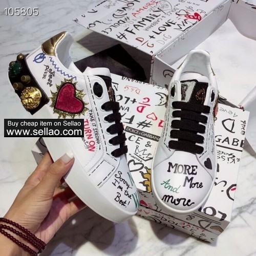 Unisex Leather Graffiti Patch spiked White Dolce & Gabbana Woman flat sports shoes sneakers shoes