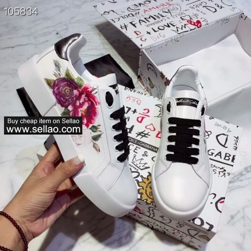Unisex white leather Royal patch doodle Dolce & Gabbana woman flat sports shoes sneakers shoes