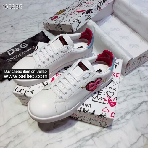 Unisex white leather Royal patch Dolce & Gabbana woman flat sports shoes sneakers shoes