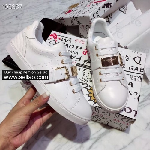 Unisex white leather royal patch Dolce & Gabbana woman flat sports shoes sneakers shoes