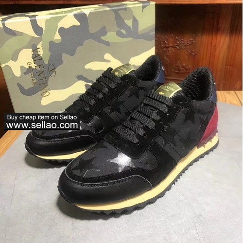 Unisex leather camouflage scicted Valentino flat casual shoes sports shoes sneakers
