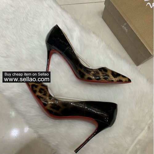 12CM black / leopard leather woman Pumps louboutin high heels shoes