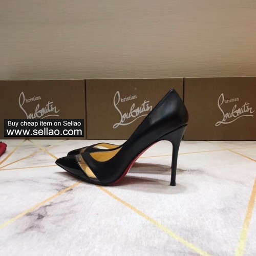 12CM black leather PVC woman Pumps louboutin high heels shoes