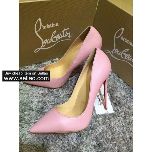 12CM pink sheepskin leather woman Pumps Pointed louboutin high heels shoes