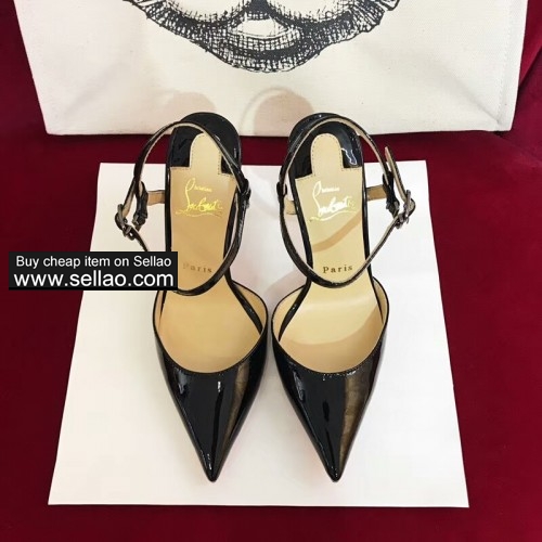 Black patent leather woman Buckle pointed pump louboutin high heels shoes