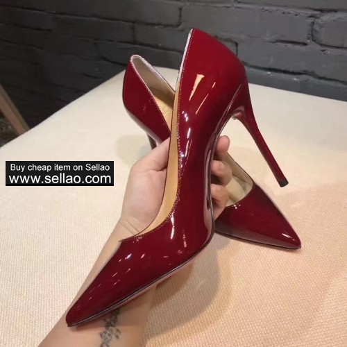 12cm red patent leather woman pointed pump louboutin high heel shoes