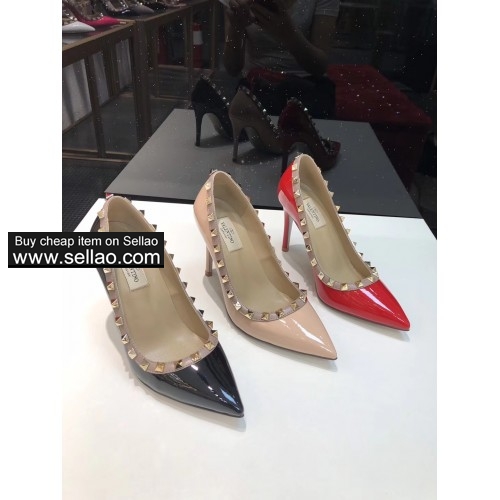 9.5cm patent leather spiked woman pointed Valentino high heels shoes
