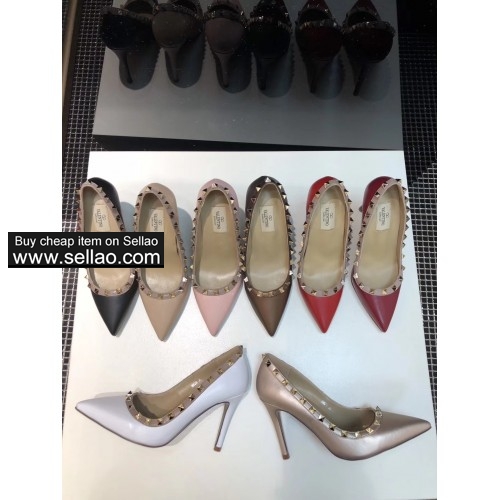 9.5cm sheepskin multicolor spiked woman pointed Valentino high heels shoes