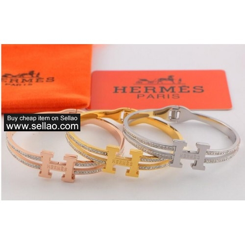 Hermes full diamond letter 18K rose gold bracelet
