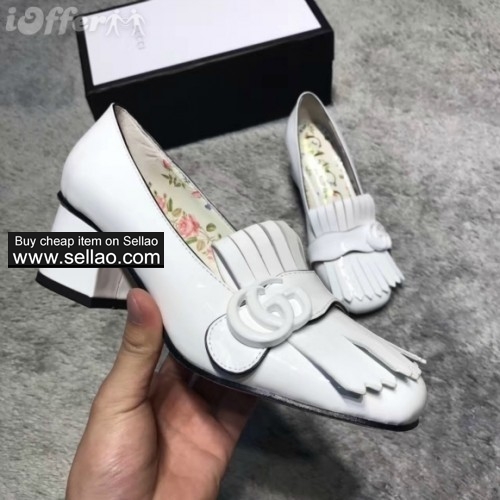 trendy women patent leather mid heel pumps tassel shoes f423