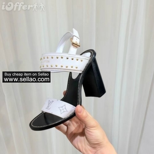 top women chunky heels leather sandals high heels shoes f178