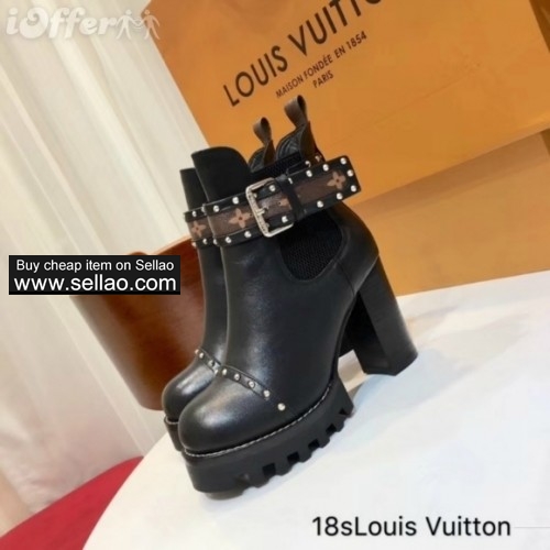top women chunky heels leather short boots high heels 8b5e
